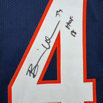 Autographed/Signed Brian Urlacher HOF 18 Chicago Blue Stat Football Jersey Beckett BAS COA