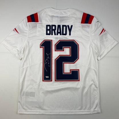 Autographed/Signed Tom Brady New England Patriots White Authentic Nike Limited Football Jersey Fanatics COA/LOA