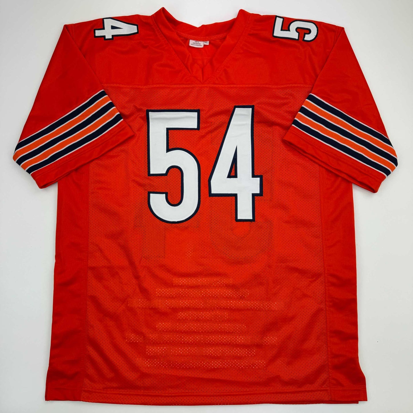 Autographed/Signed Brian Urlacher HOF 18 Chicago Orange Stat Football Jersey Beckett BAS COA