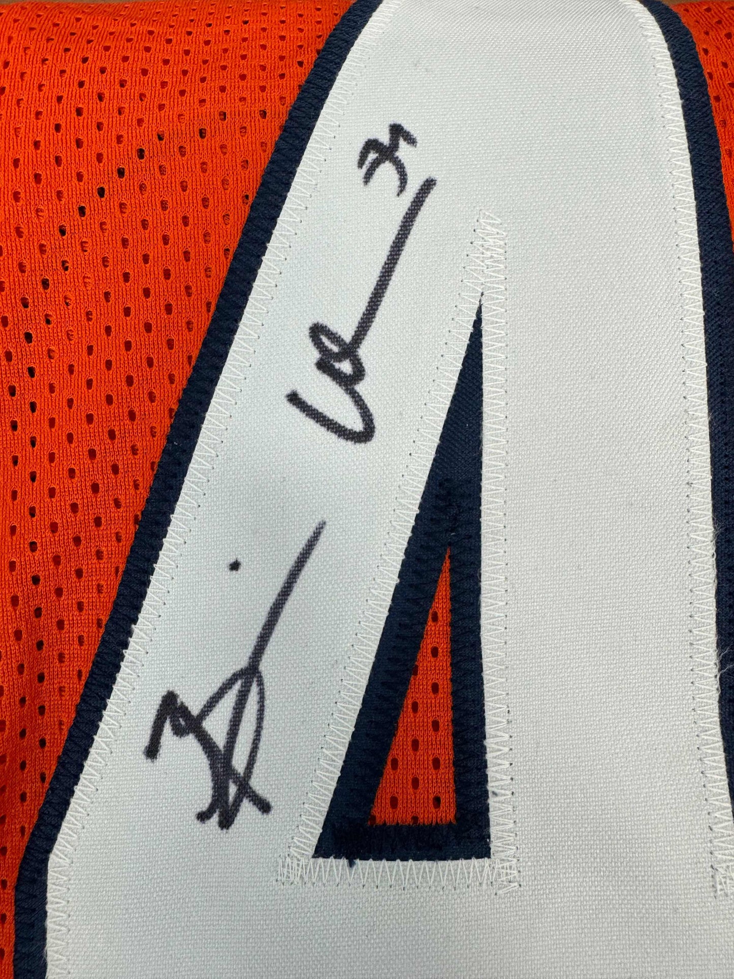 Autographed/Signed Brian Urlacher HOF 18 Chicago Orange Stat Football Jersey Beckett BAS COA