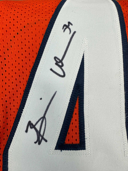 Autographed/Signed Brian Urlacher HOF 18 Chicago Orange Stat Football Jersey Beckett BAS COA