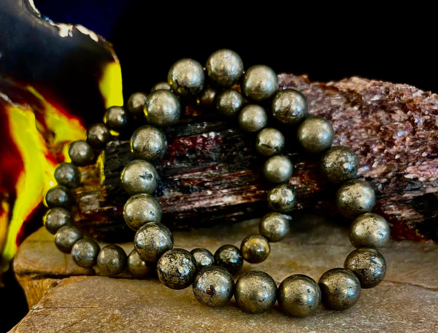 Reiki-infused Pyrite Gemstone Bracelet for Abundance, Protection & Confidence (8mm & 10mm)