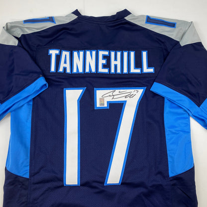 Autographed/Signed Ryan Tannehill Tennessee Dark Blue Football Jersey GTSM COA