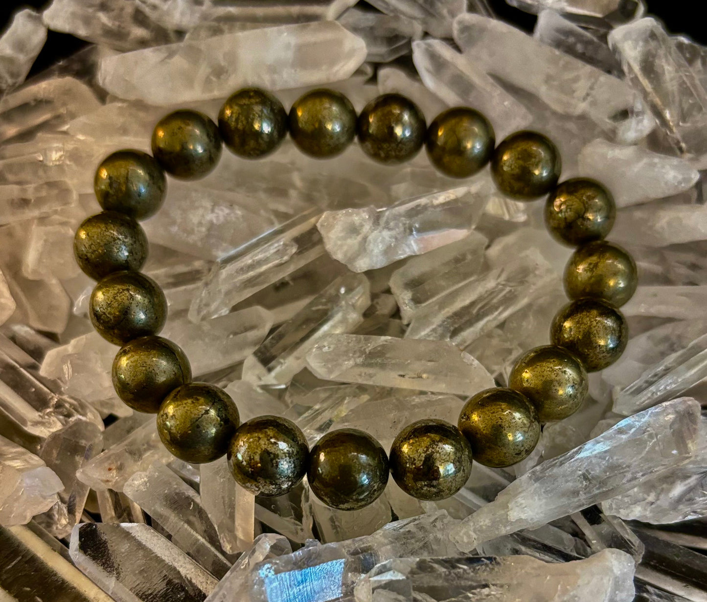 Reiki-infused Pyrite Gemstone Bracelet for Abundance, Protection & Confidence (8mm & 10mm)