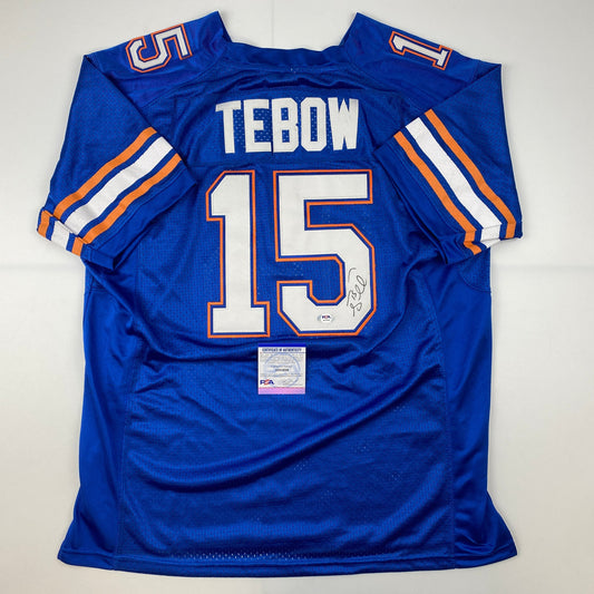 Autographed/Signed Tim Tebow Florida Blue College Football Jersey PSA/DNA COA