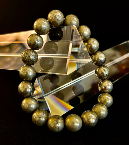 Reiki-infused Pyrite Gemstone Bracelet for Abundance, Protection & Confidence (8mm & 10mm)