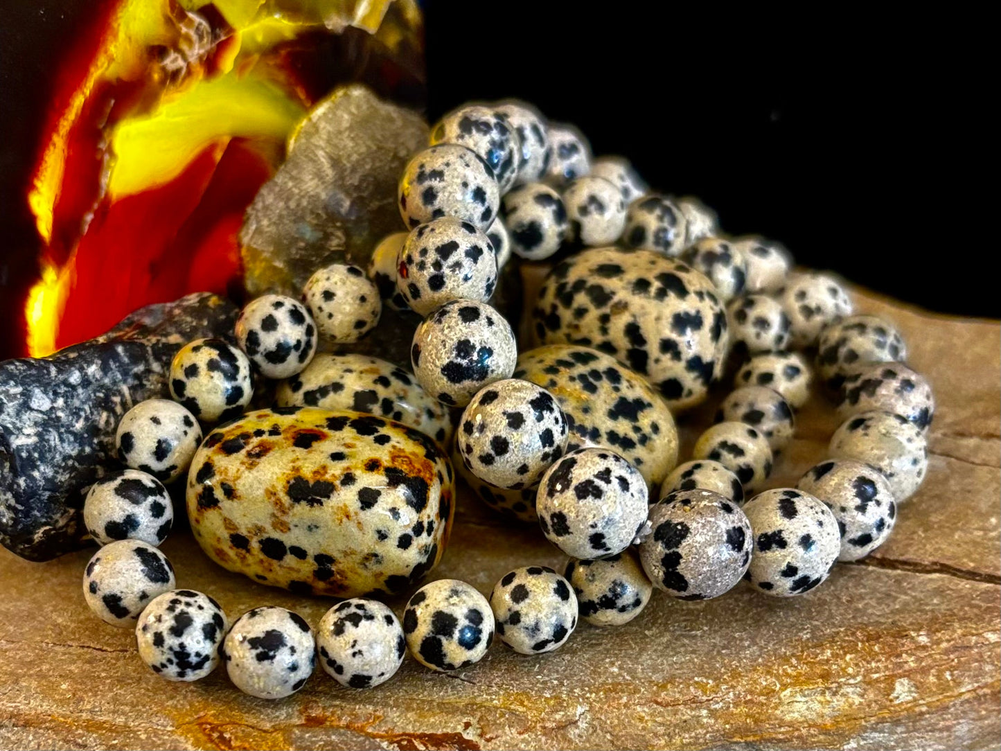Reiki-Infused Natural Dalmatian Jasper Bracelet for Grounding, Inner Child Joy & Overthinking Relief (8mm, 10mm & 12mm)