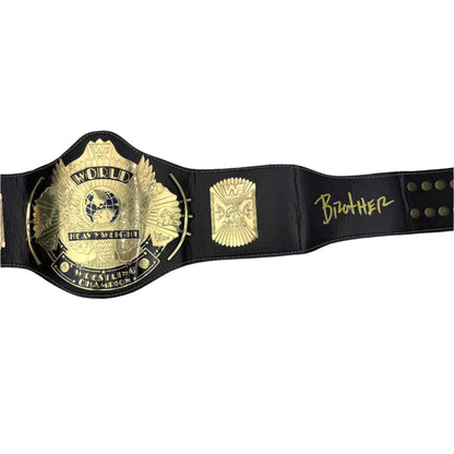 Autographed/Signed Hulk Hogan Inscribed "Brother" WWE World Heavy Weight Champion Black Replica Wrestling Belt JSA COA