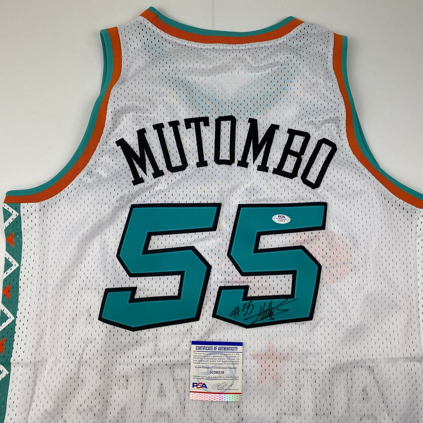 Autographed/Signed Dikembe Mutombo 1995 All-Star Game White Authentic Basketball Jersey PSA/DNA COA