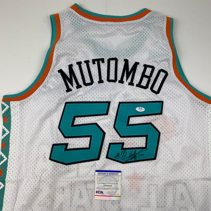 Autographed/Signed Dikembe Mutombo 1995 All-Star Game White Authentic Basketball Jersey PSA/DNA COA