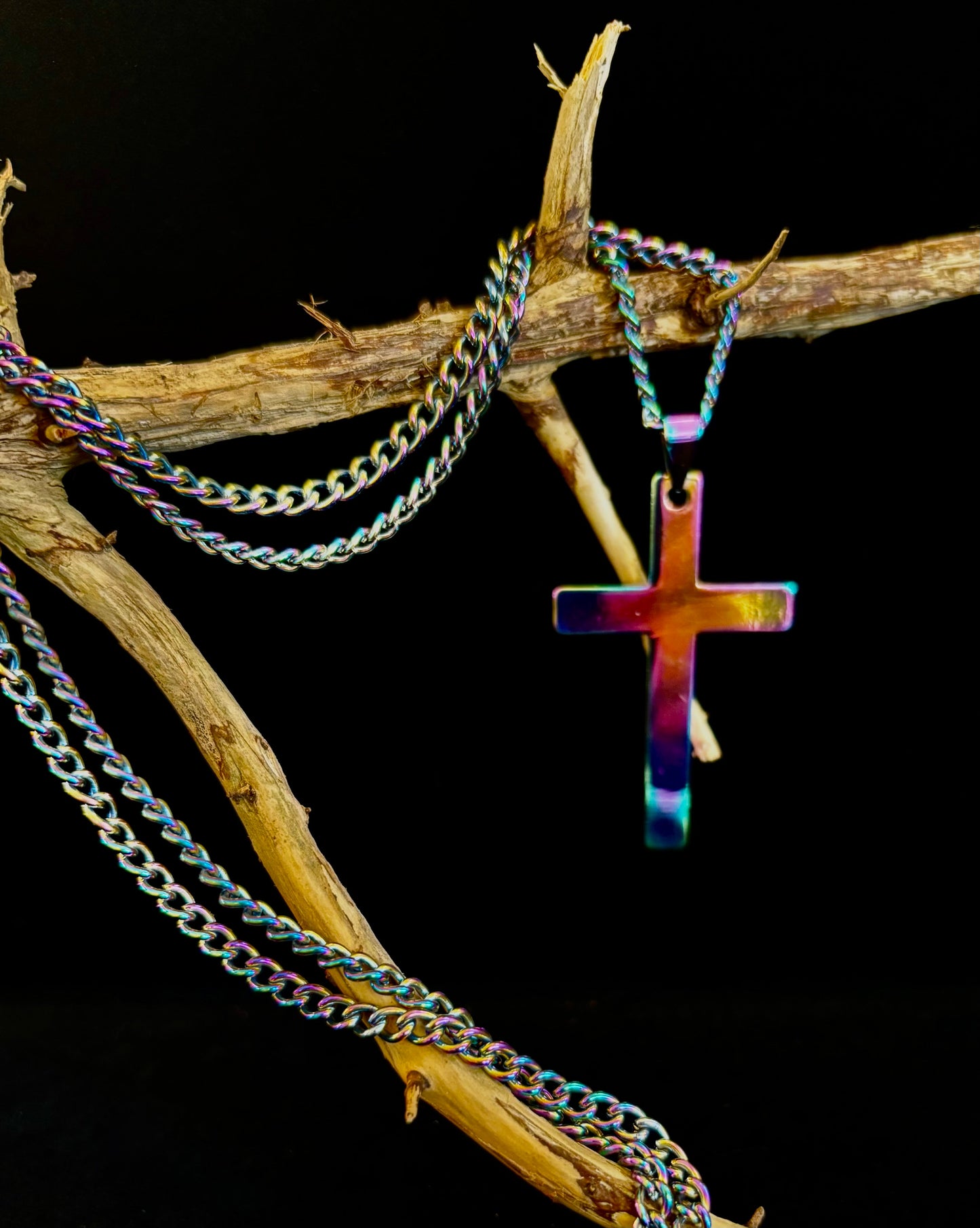🌈 Rainbow Cross Necklace – Pride Inspired Pendant with 22" Chain