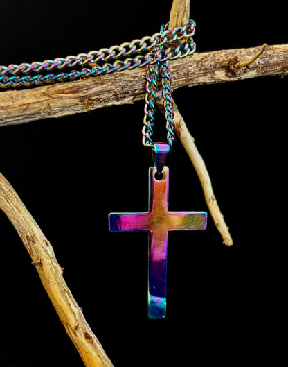 🌈 Rainbow Cross Necklace – Pride Inspired Pendant with 22" Chain