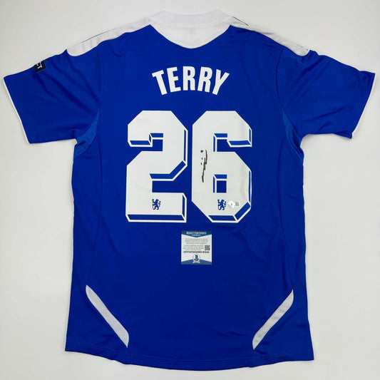 Autographed/Signed John Terry Chelsea FC 2012 Final Blue Soccer Futbol Jersey Beckett BAS COA