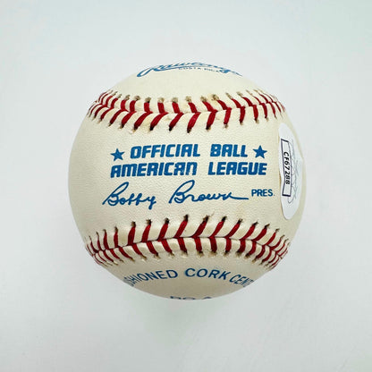 Autographed/Signed Nolan Ryan Rawlings Official American League Baseball ROAL JSA COA