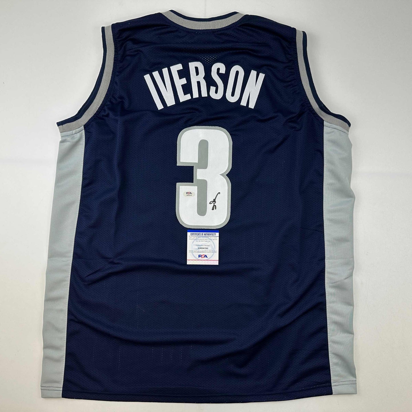 Autographed/Signed Allen Iverson Georgetown Blue College Basketball Jersey PSA/DNA COA