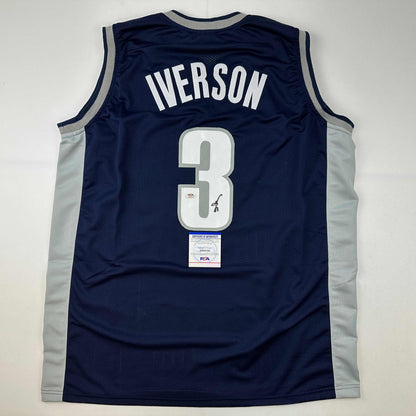 Autographed/Signed Allen Iverson Georgetown Blue College Basketball Jersey PSA/DNA COA
