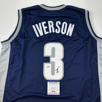 Autographed/Signed Allen Iverson Georgetown Blue College Basketball Jersey PSA/DNA COA