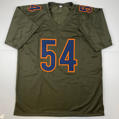 Autographed/Signed Brian Urlacher HOF 18 Chicago Green Salute To Service Football Jersey Beckett BAS COA