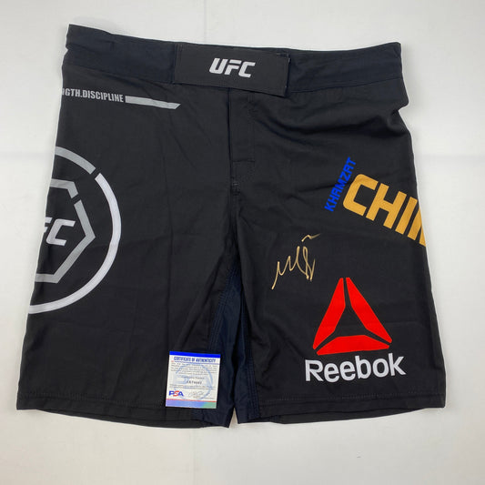 Autographed/Signed Khamzat Borz Chimaev UFC MMA Ultimate Fighting Black Trunks PSA/DNA COA