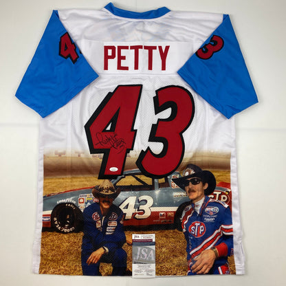 Autographed/Signed Richard Petty NASCAR Auto Racing White Photo Jersey JSA COA