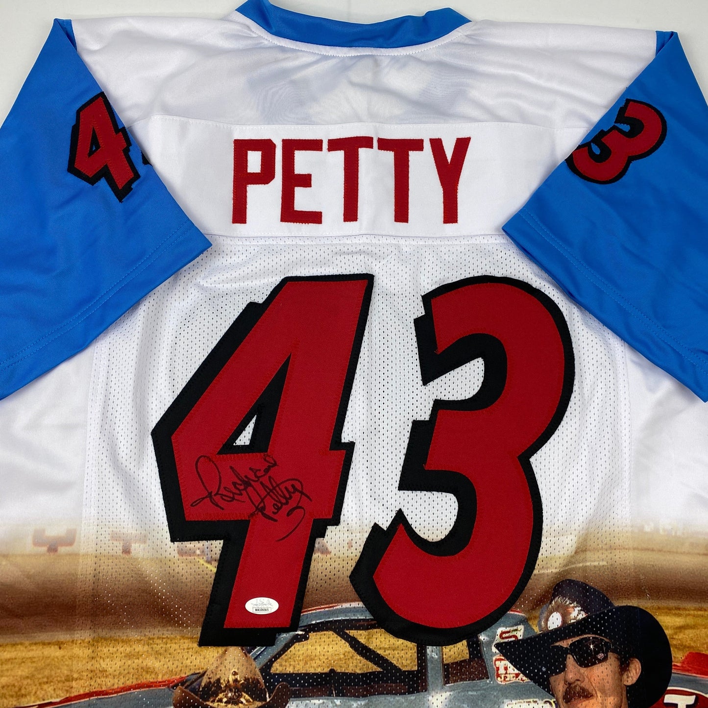 Autographed/Signed Richard Petty NASCAR Auto Racing White Photo Jersey JSA COA