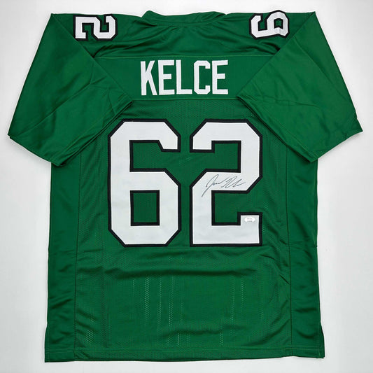 Autographed/Signed Jason Kelce Philadelphia Kelly Green Football Jersey PSA/DNA COA