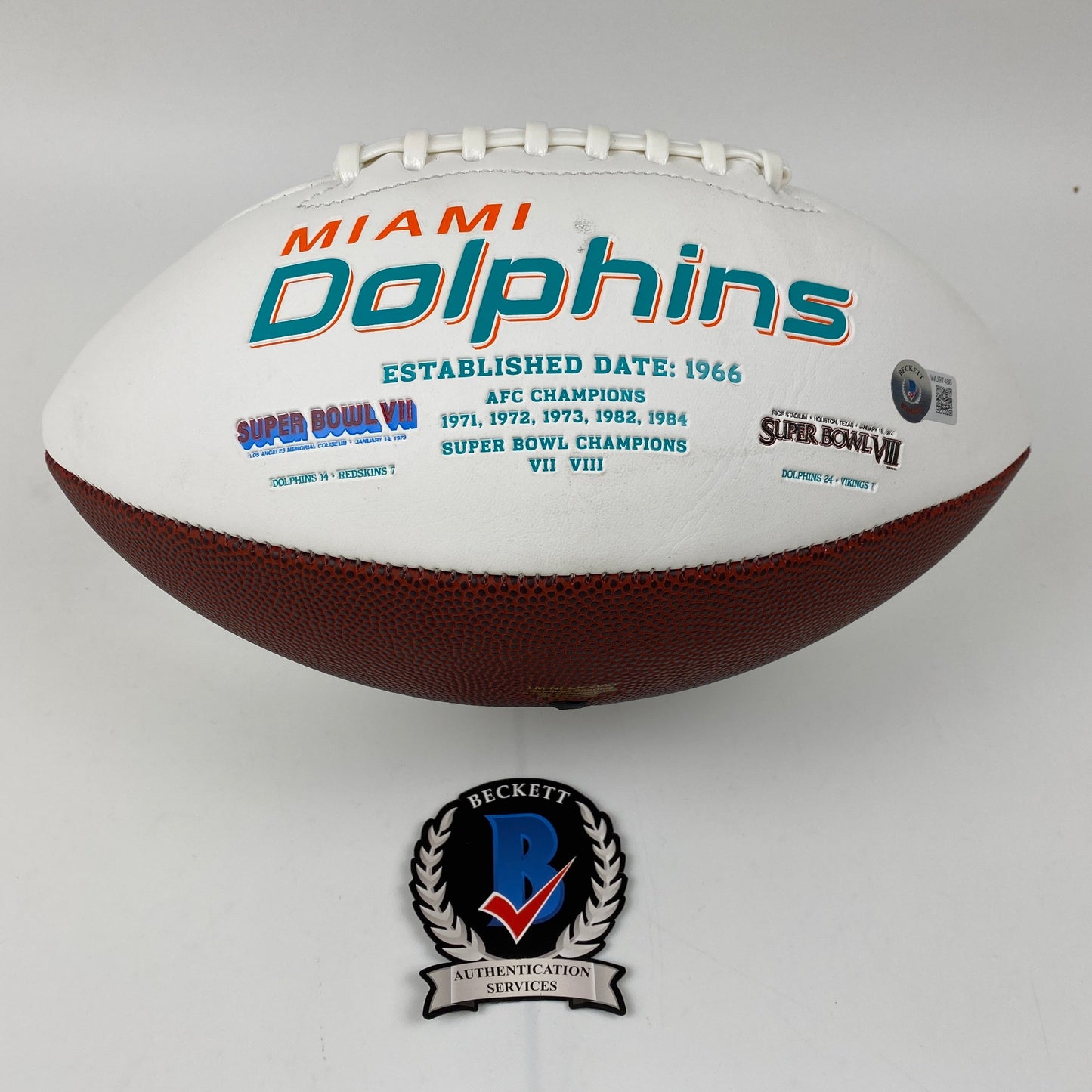 Autographed/Signed Tyreek Hill Miami Dolphins Full Size F/S White Panel Logo Football Beckett BAS COA