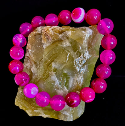 ❤️ Rose Red Striped Agate Beaded Bracelet – 10mm Natural Stone for Large Wrists