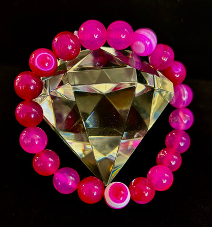 ❤️ Rose Red Striped Agate Beaded Bracelet – 10mm Natural Stone for Large Wrists