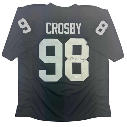 Autographed/Signed Maxx Crosby Las Vegas Oakland Black Football Jersey Beckett BAS COA
