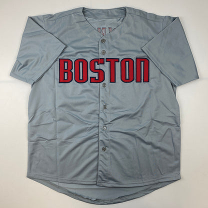 Autographed/Signed Fred Lynn Boston Grey Baseball Jersey JSA COA