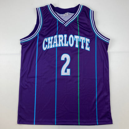 Autographed/Signed Larry Johnson Charlotte Purple Basketball Jersey JSA COA