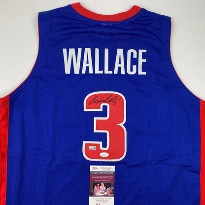 Autographed/Signed Ben Wallace Detroit Blue Basketball Jersey JSA COA