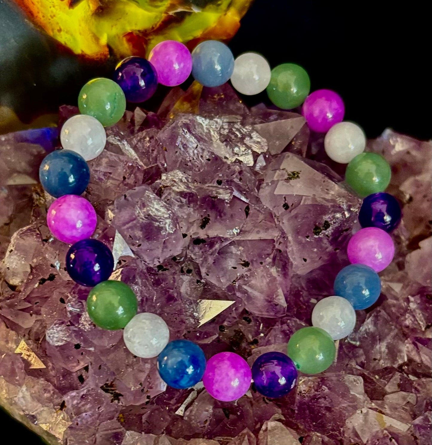 Cosmic Skittles Bracelet – 8mm Rainbow Energy for Balance, Strength & Healing (Small to Medium Wrists)