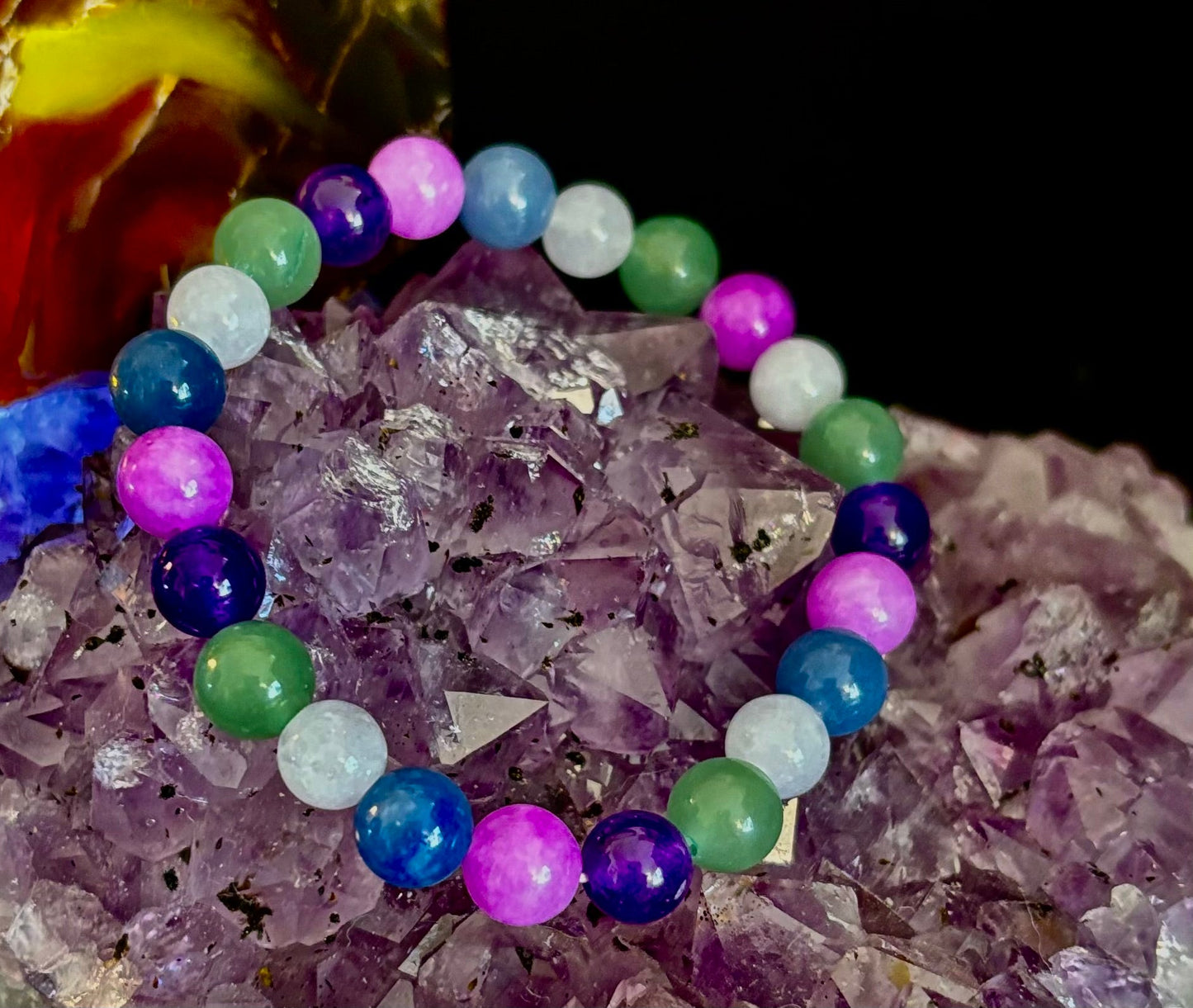 Cosmic Skittles Bracelet – 8mm Rainbow Energy for Balance, Strength & Healing (Small to Medium Wrists)
