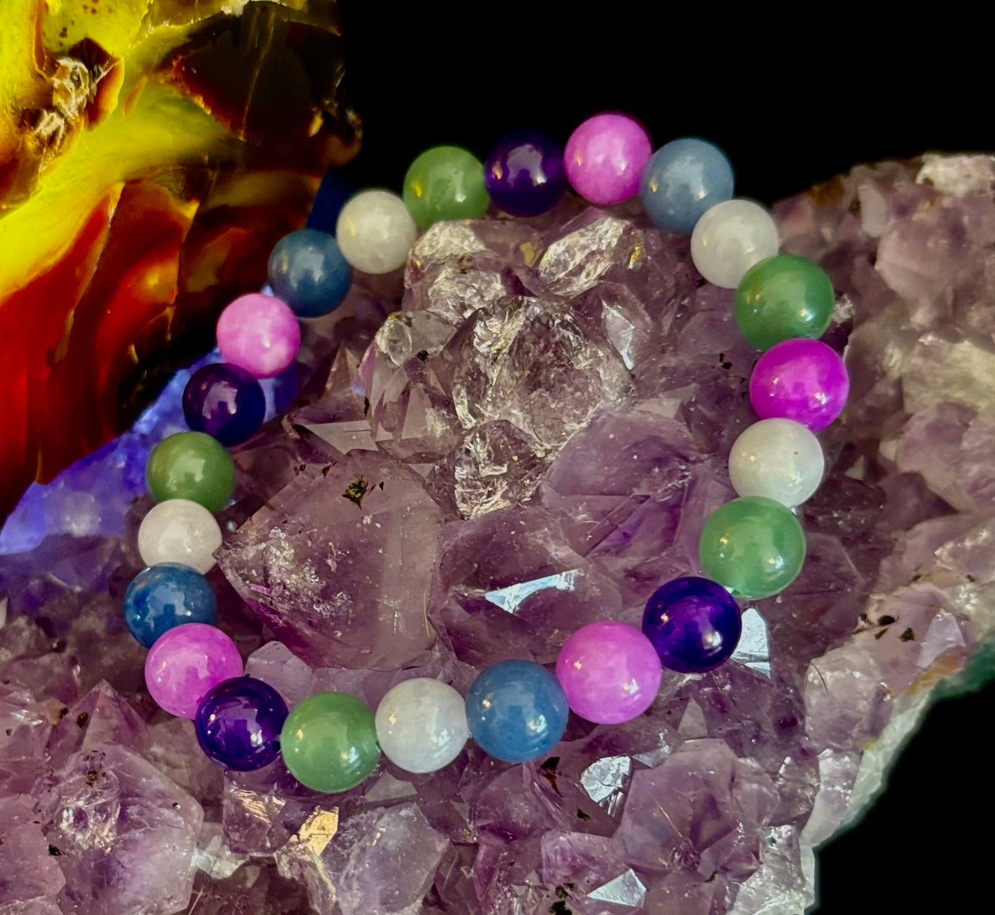 Cosmic Skittles Bracelet – 8mm Rainbow Energy for Balance, Strength & Healing (Small to Medium Wrists)