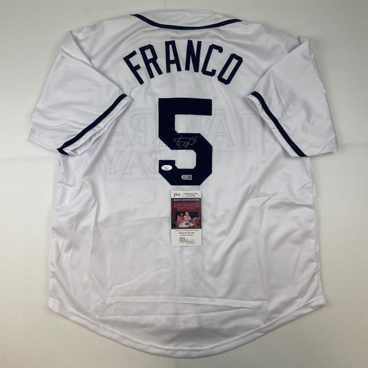Autographed/Signed Wander Franco Tampa Bay White Baseball Jersey JSA COA