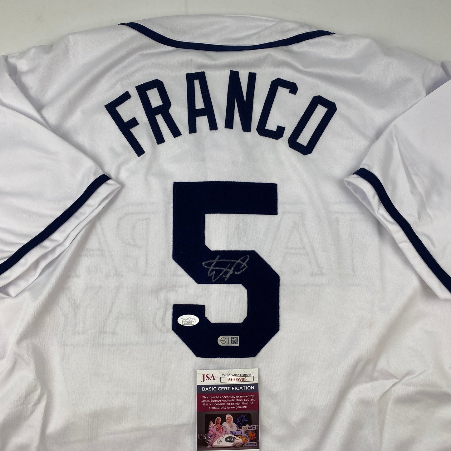 Autographed/Signed Wander Franco Tampa Bay White Baseball Jersey JSA COA