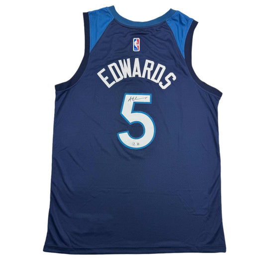 Autographed/Signed Anthony Edwards Minnesota Blue Basketball Jersey Beckett BAS COA
