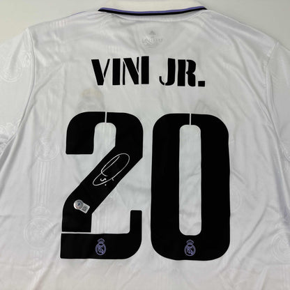 Autographed/Signed Vini Vinicius Jr. Real Madrid 2022-23 White Soccer Jersey Beckett BAS COA