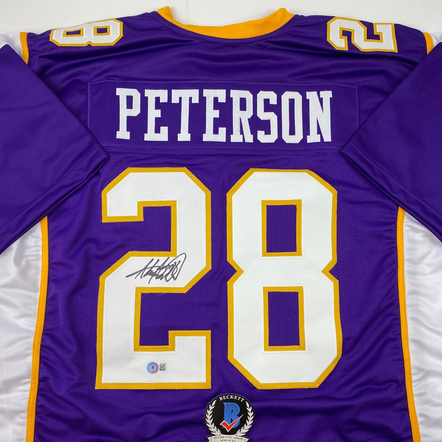Autographed/Signed Adrian Peterson Minnesota Purple Football Jersey Beckett BAS COA