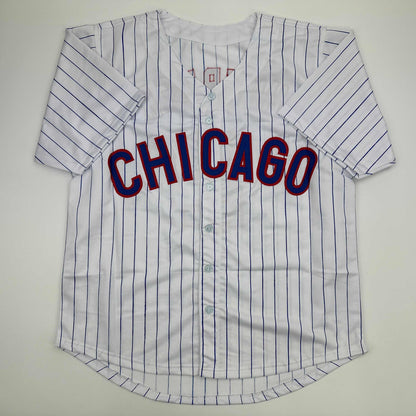 Autographed/Signed Nico Hoerner Chicago Pinstripe Baseball Jersey Beckett BAS COA