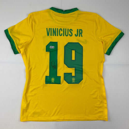 Autographed/Signed Vini Vinicius Jr. Brazil Yellow Soccer Jersey Beckett BAS COA