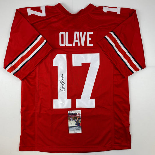 Autographed/Signed Chris Olave Ohio State Red College Football Jersey JSA COA