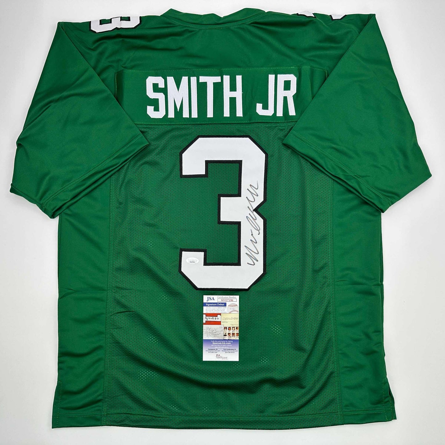 Autographed/Signed Nolan Smith Jr. Philadelphia Kelly Green Football Jersey JSA COA