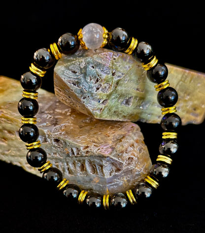 Divine Balance Bracelet – Selenite & Black Obsidian with Gold Accents