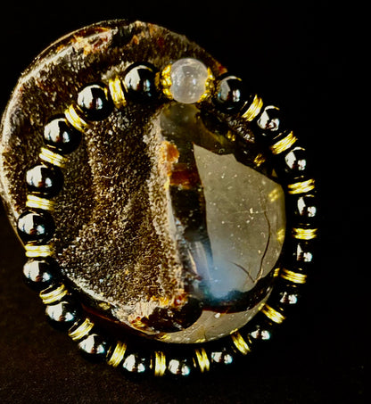 Divine Balance Bracelet – Selenite & Black Obsidian with Gold Accents