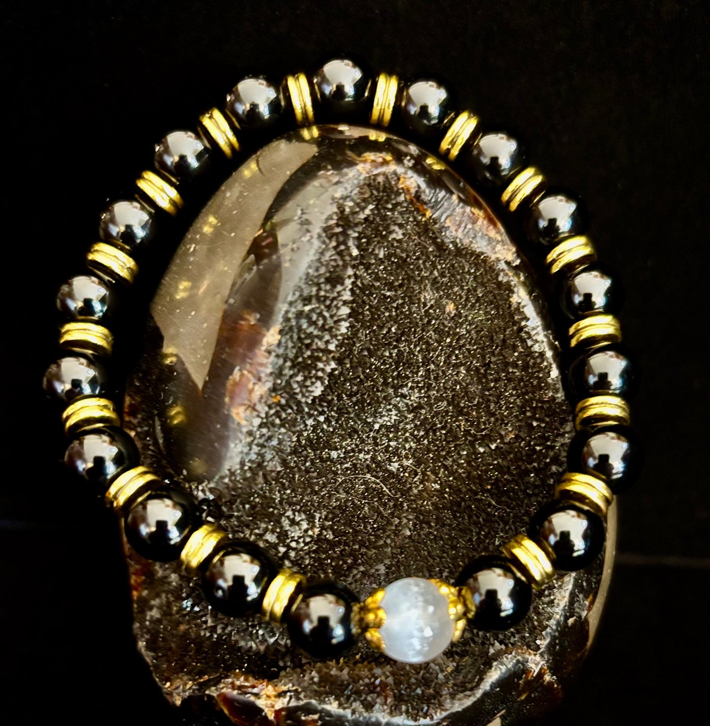 Divine Balance Bracelet – Selenite & Black Obsidian with Gold Accents