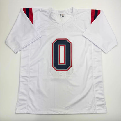 Autographed/Signed Christian Gonzalez New England White Football Jersey Beckett BAS COA