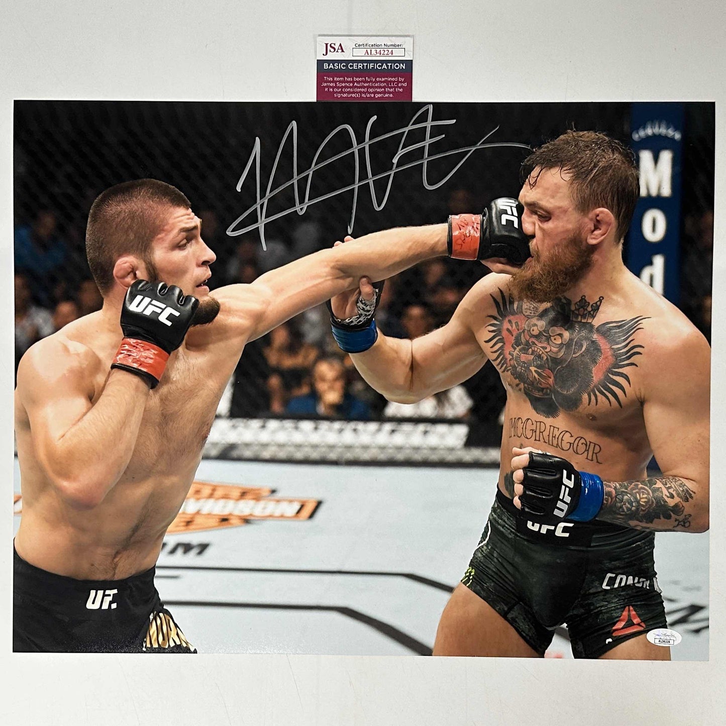 Autographed/Signed Khabib Nurmagomedov vs. Conor McGregor UFC MMA Ultimate Fighting 16x20 Photo JSA COA #2